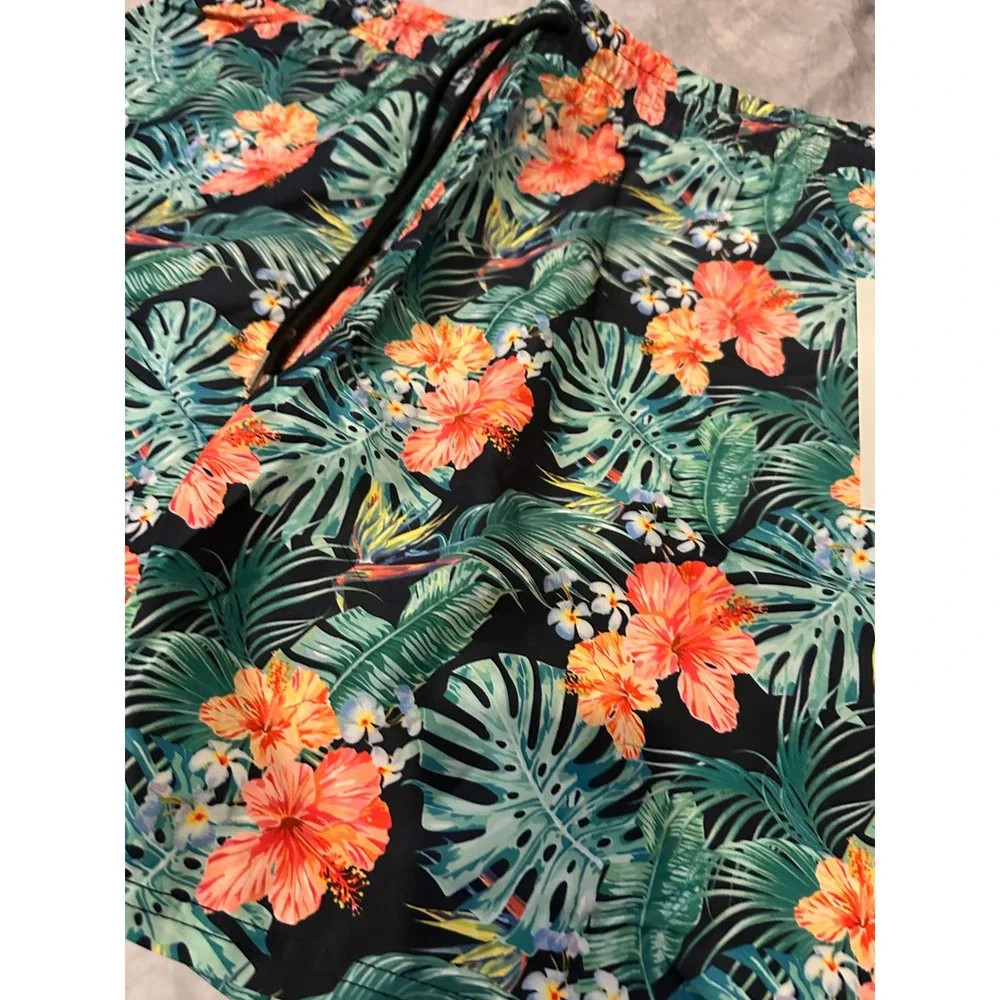 Centro Mens Tropical Floral Swim Trunks XXL Green Black Red Hibiscus MS1001 NEW
